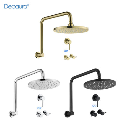 Decaura Chrome/Black/Golden 9" Rain Shower Head Set Gooseneck Arm Shower Taps