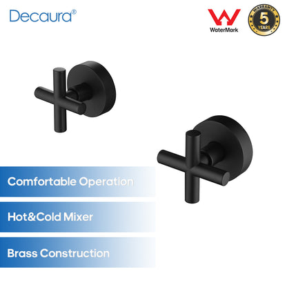 Decaura Cross Handle Shower Taps 1/4 Turn Hot Cold Twin Taps Chrome/Black/Gold