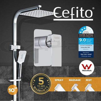 Cefito 10'' Rain Shower Head Mixer Square Handheld High Pressure Wall Chrome