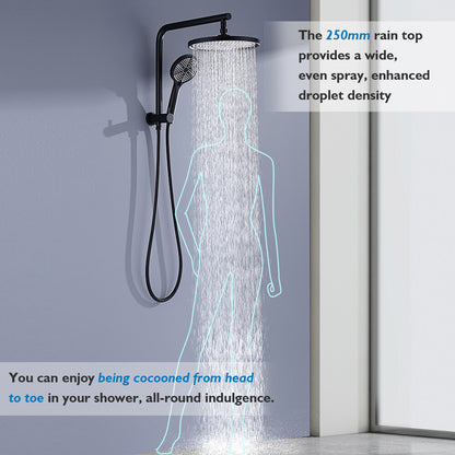WELS 10 Inch Rain Shower Head Set Gooseneck Round Shower Mixer Tap Cross Handle