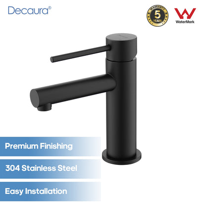 Decaura small Bathroom Basin Mixer Tap Black Stainless Steel Lead Free