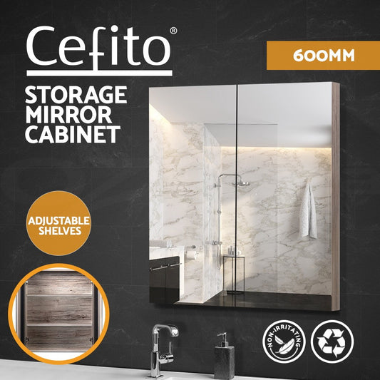 Cefito Bathroom Mirror Cabinet 600x720mm Vanity Medicine Shaving Makeup Oak