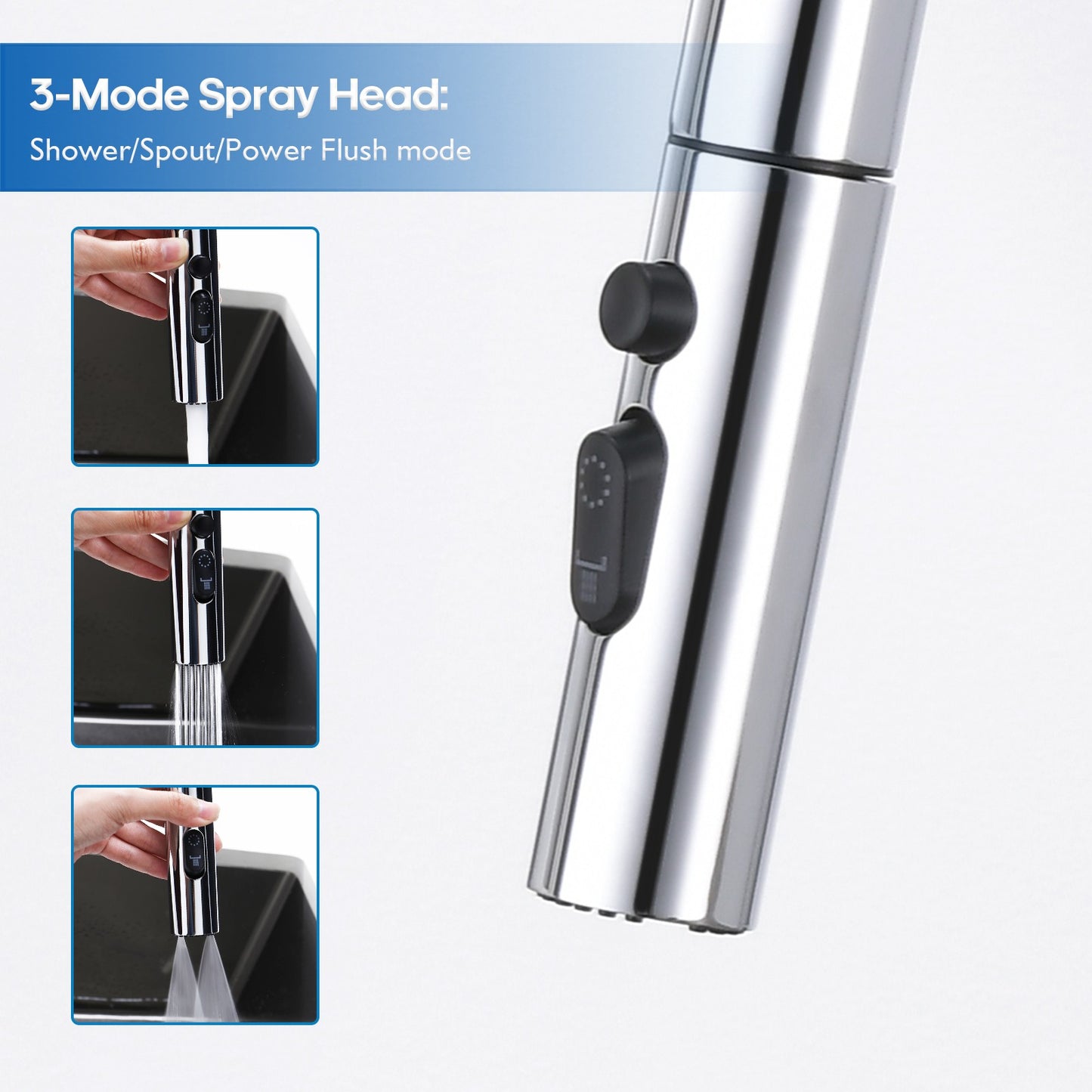 Decaura Kitchen Tap Pull Out 3-Mode Spray Head Chrome Sink Mixer Tap 360° Swivel