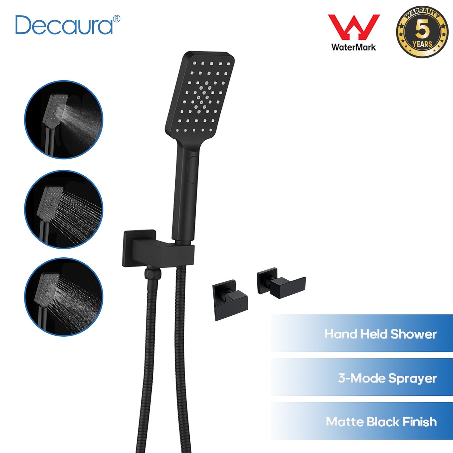 Decaura Hand Held Shower Head Set with Holder and Shower Hose Shower Mixer Taps