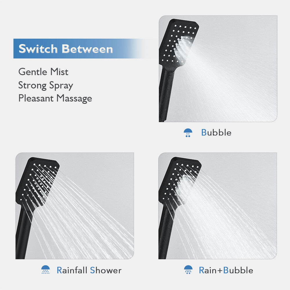 Decaura Dual Shower Head Set Square Matte Black 8" Rain Shower Head 3-Mode Hand