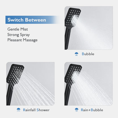 Decaura Dual Shower Head Set Square Matte Black 8" Rain Shower Head 3-Mode Hand