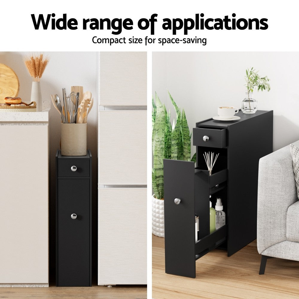 Artiss Bathroom Storage Cabinet Toilet Slim Tissue Box Caddy Side Wooden Black