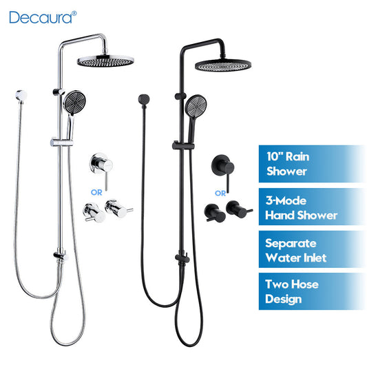 Decaura 10" Rain Shower Head Set Chrome/Black Shower Mixer Tap Wall Tapware
