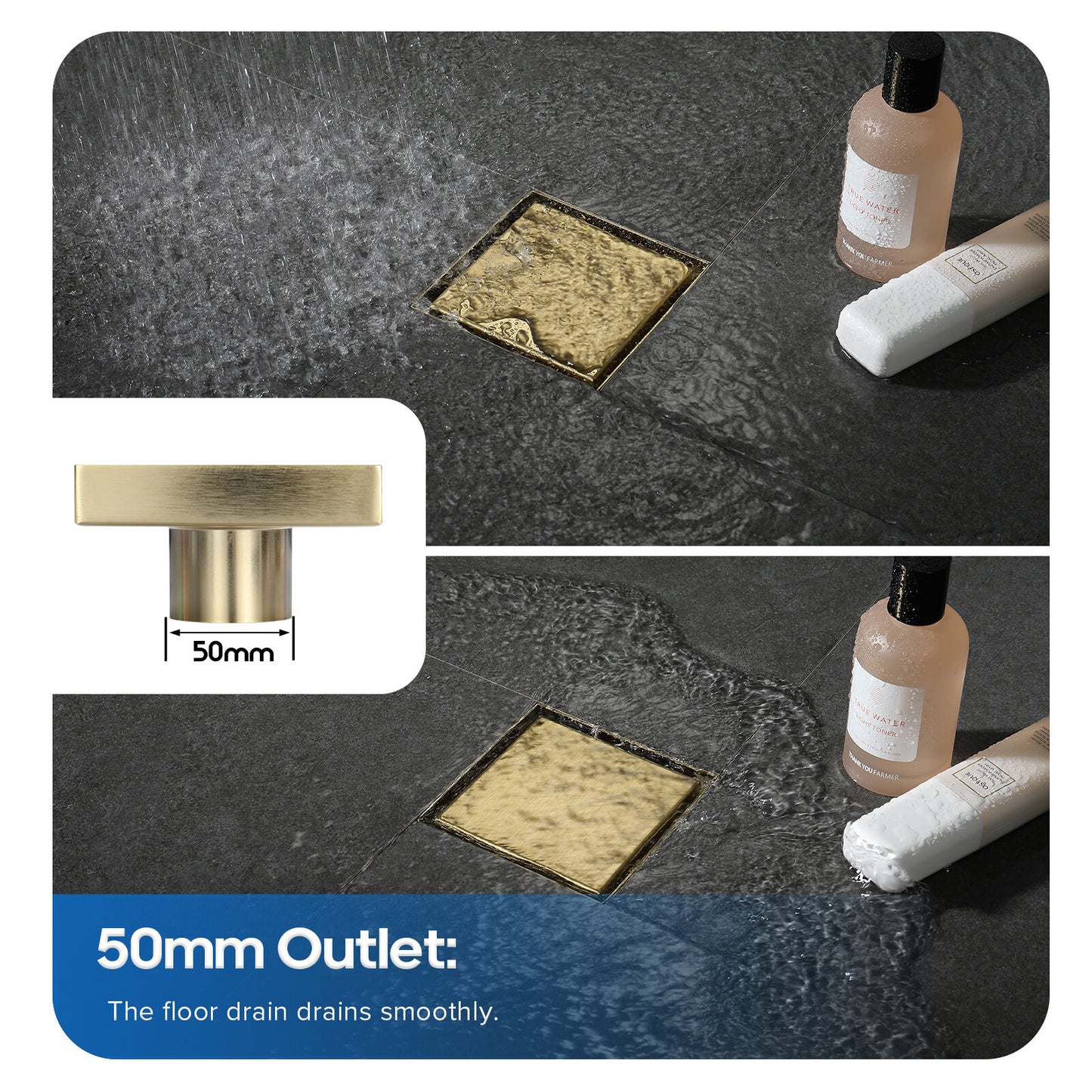 Tile Insert Square Shower Drain Grate 50mm/80mm Waste Outlet Brushed/Gold/Black