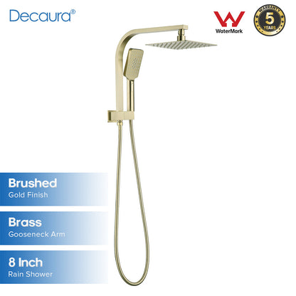 Decaura Brushed Gold Shower Head Set Square 20cm Rainfall 3-Mode Hand Held