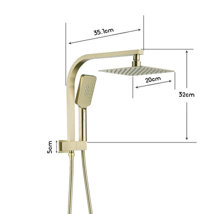 Decaura 8" Rain Shower Head Set Brushed Gold Square Gooseneck Arm Shower Taps