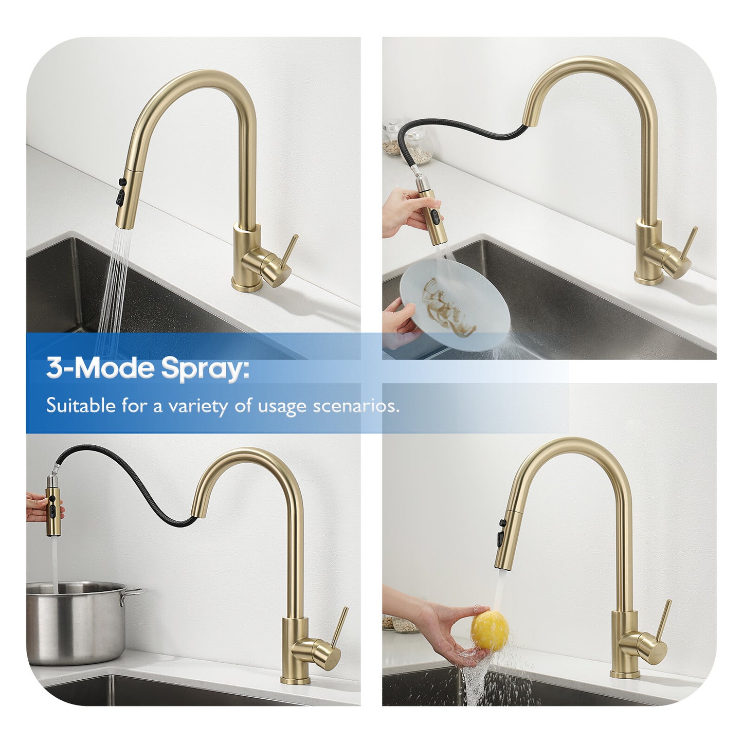 Decaura Kitchen Mixer Tap Pull Out Brushed Gold with Stainless Steel Spray Head