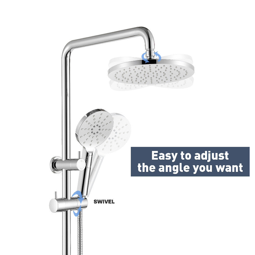 Decaura Shower Head Set 9" Rain Shower and 3-Mode Hand Chrome Round Gooseneck