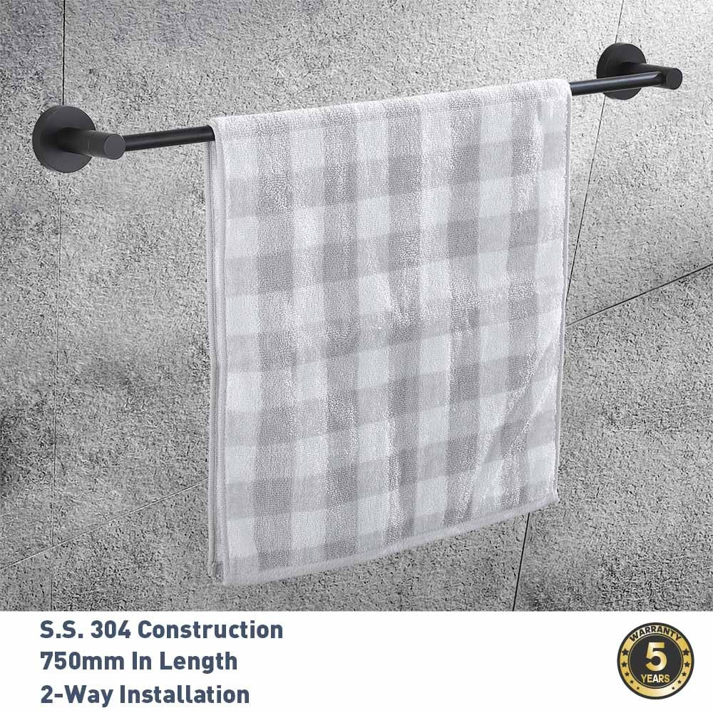 Decaura Single Towel Rail Rack Black 750mm Stainless Steel Bathroom Shelf