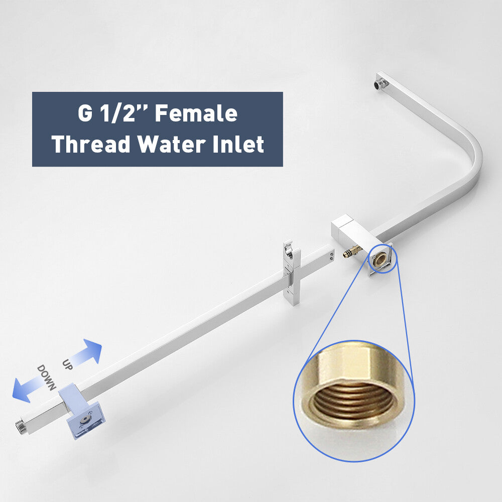 Square Shower System 250mm Rain Shower with Gooseneck Arm Wall Mounted Tapware