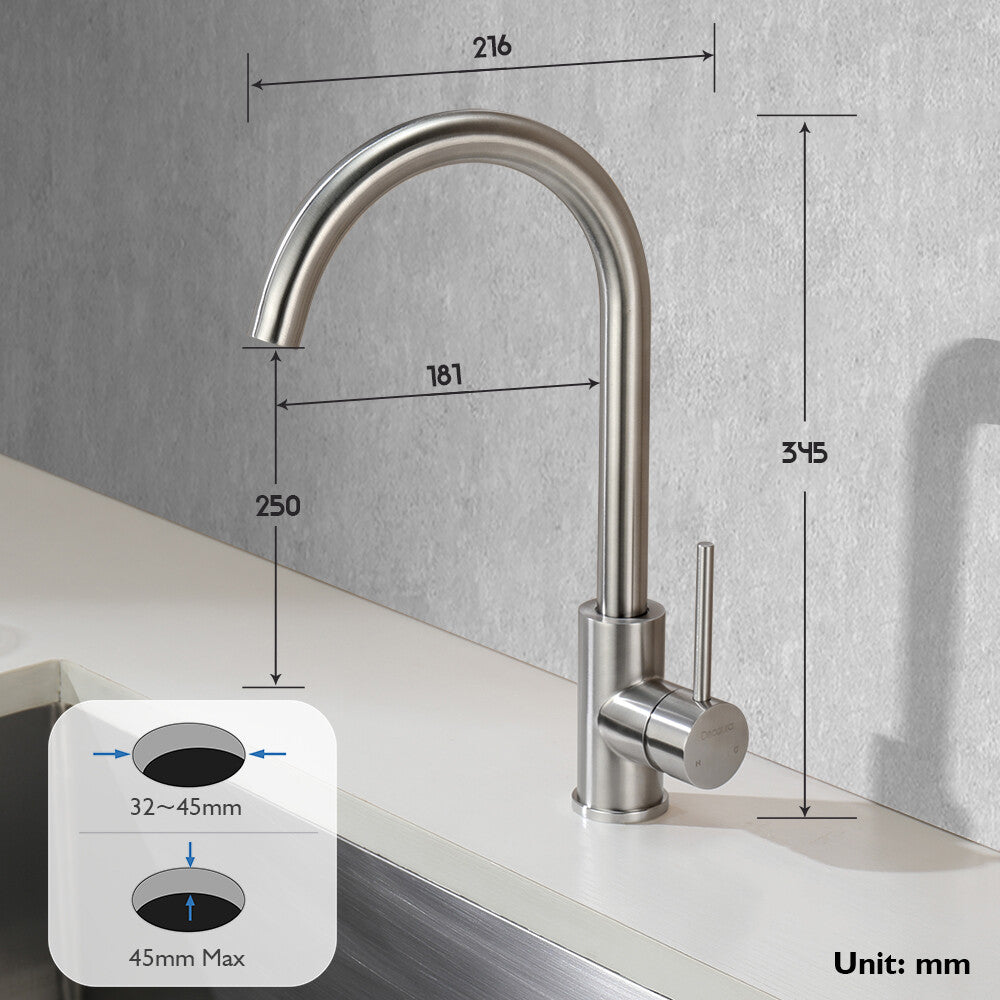 Decaura Kitchen Mixer Tap 360° Swivel Brushed Nickel Sink Faucet Gooseneck Arm