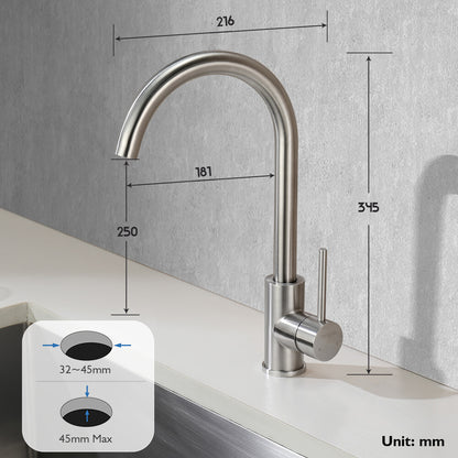 Decaura Kitchen Mixer Tap 360° Swivel Brushed Nickel Sink Faucet Gooseneck Arm
