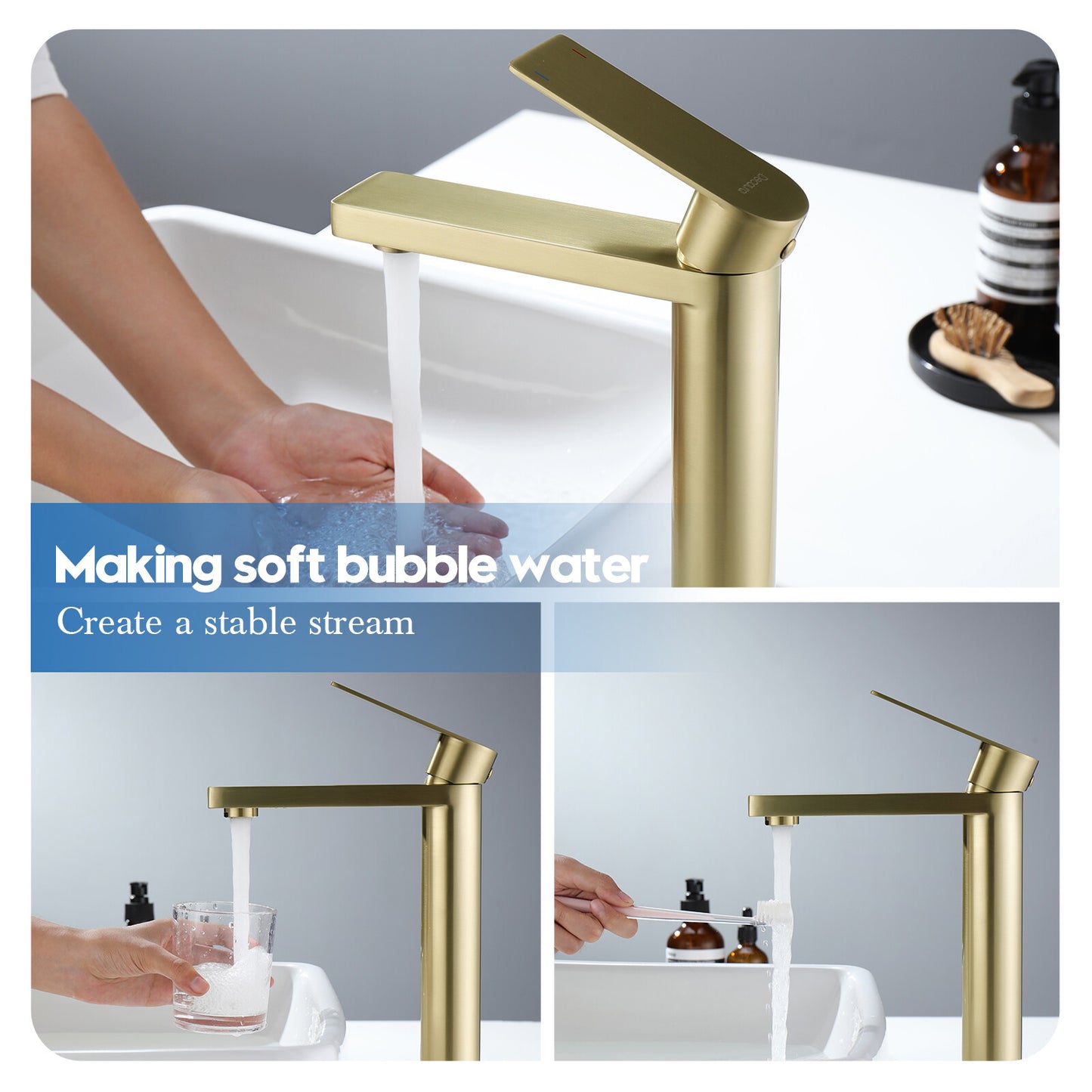 Decaura Bathroom Basin Mixer Tap Brushed Gold Tall Vanity Faucet 304mm high