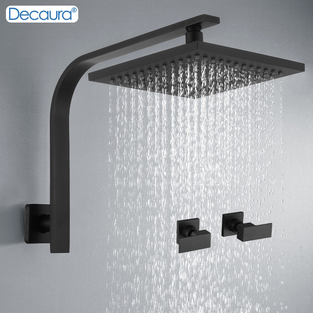 Decaura 8" Rain Shower Head Set Black Square Gooseneck Arm Shower Mixer Taps