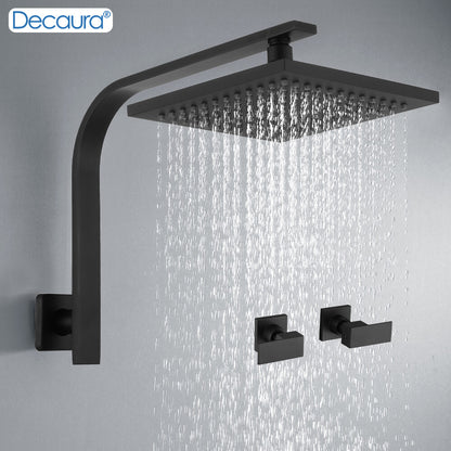 Decaura 8" Rain Shower Head Set Black Square Gooseneck Arm Shower Mixer Taps
