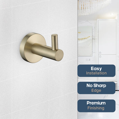 Brushed Gold Set Toilet Paper Holder Towel Rail Rack Shelf Robe Hooks Bathroom