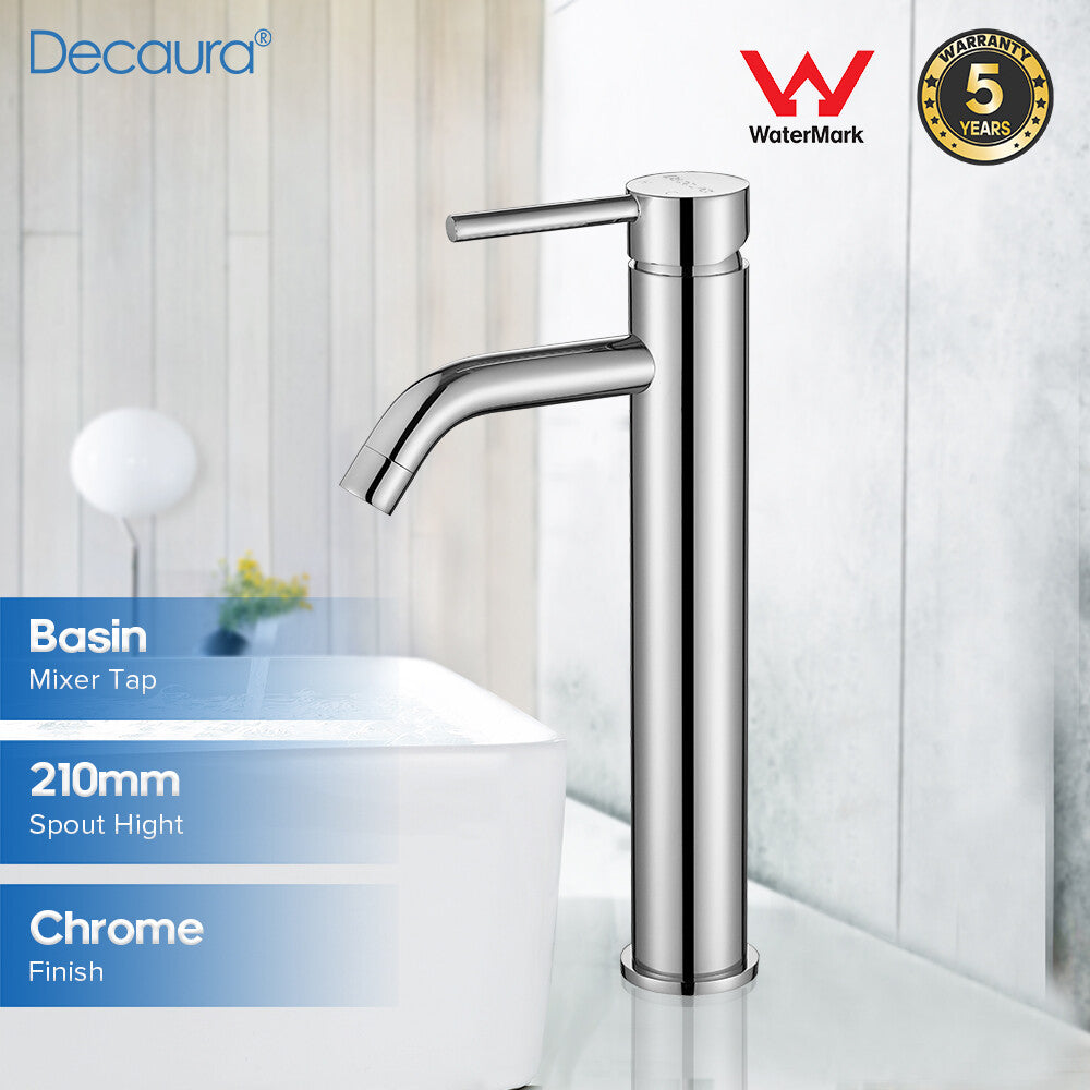 Decaura Tall Bathroom Basin Mixer Tap Chrome Gooseneck Spout for Countertop