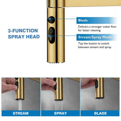 Decaura Kitchen Mixer Tap Brushed Gold with Pull Out 3-Mode Metal Sprayer