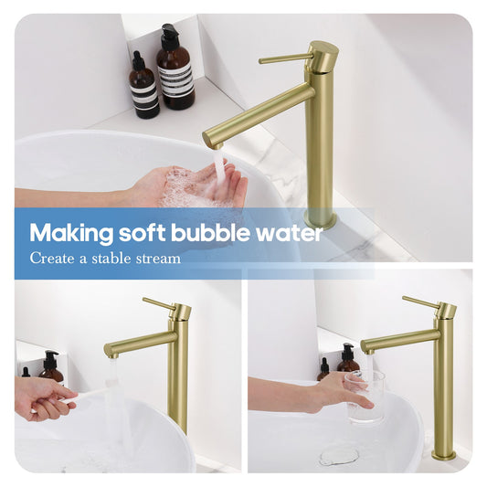 Decaura Brushed Gold Bathroom Basin Mixer Tap 307mm Round Faucet for Countertop