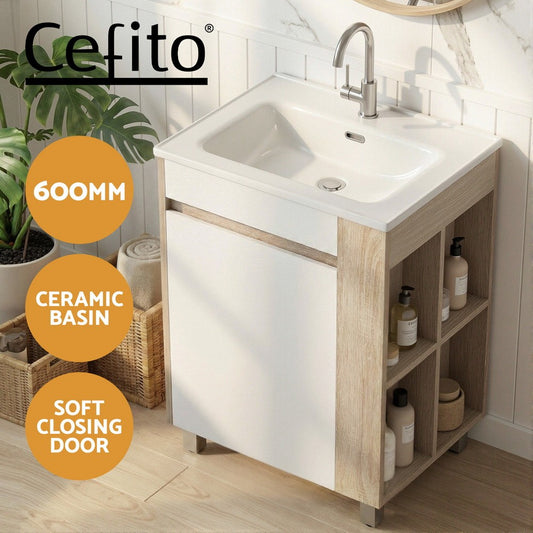 Cefito Vanity Unit 835mm Basin Bathroom Cabinet Side Storage Free Standing Sink