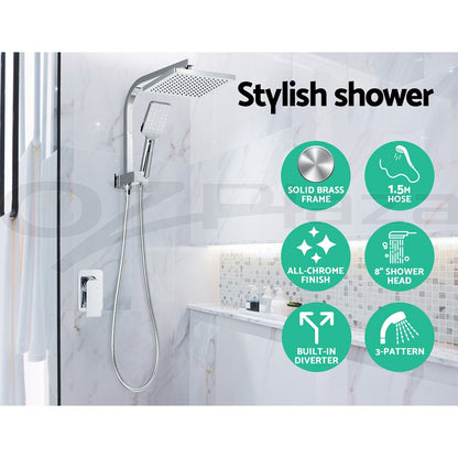 Cefito 8'' Rain Shower Head Set Handheld Square High Pressure w/ Mixer Chrome