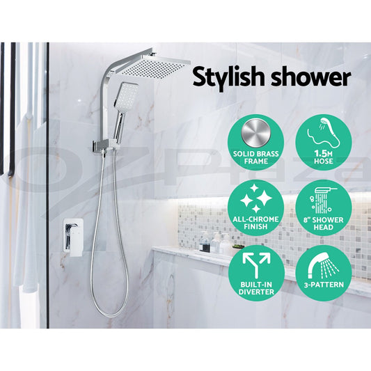 Cefito 8'' Rain Shower Head Set Handheld Square High Pressure w/ Mixer Chrome