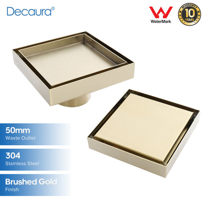 Decaura Shower Grate Drain Bathroom Floor Drain Brushed Gold Tile Insert 304SUS